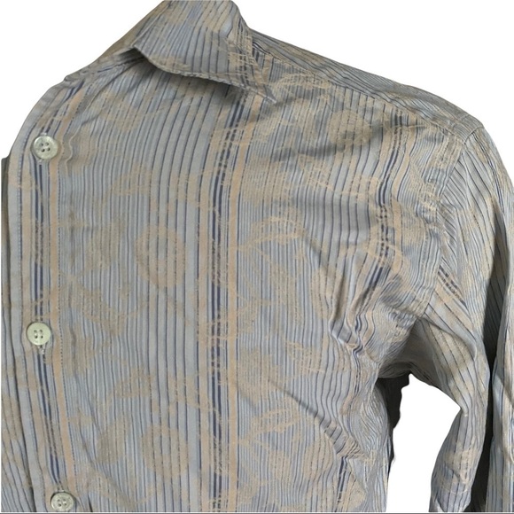 Ted Baker London Powder Blue with Tan Floral Embossing Button Front LS Men’s Lrg - Picture 3 of 9